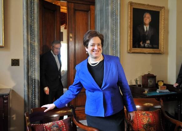 Supreme Court nominee Solicitor General Elena Kagan arrives for a meeting with Senate Majority Leader Harry Reid (D-NV) (L) in the Capitol Building on May 12, 2010.  WAP20100512301