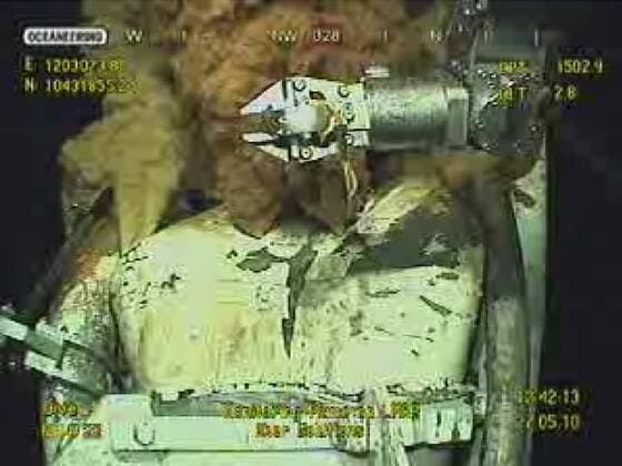 A frame grab of the live video stream of operations to stop the Deepwater Horizon oil spill is seen on May 27, 2010. BP has executed its Top Kill process, which places heavy kill mud into the oil well in order to reduce pressure and the flow of oil from the well. Once the well is shut down cement will be used to plug the leak.  WAX20100527709