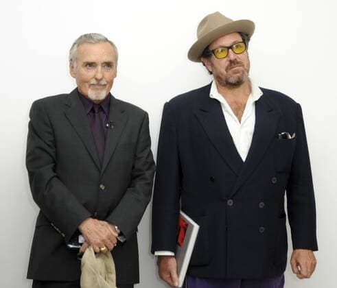 Dennis Hopper and Julian Schnabel at the opening of the Dennis Hopper art exhibit and film festival at la Cinematheque Francaise on October 13, 2008 in Paris, France. 