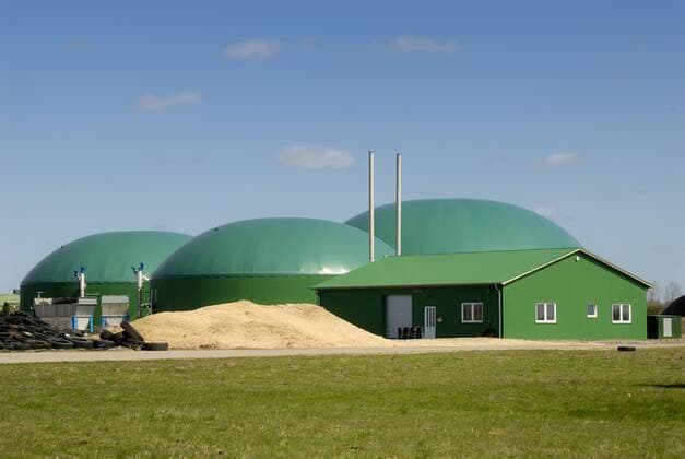  Landwirtschaftliche Biogasanlage, Biomassekraftwerk, mit Blockheizkraftwerk, BHKW, zur Strom- und Wärmeerzeugung iblmid01569300