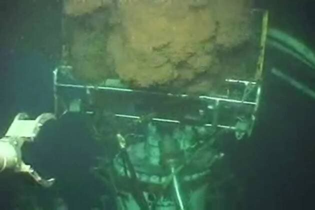 A frame grab of the live video stream of operations to stop the Deepwater Horizon oil spill is seen on June 2, 2010. Yesterday s attempt to cut a pipeline in preparation for capping it failed when the diamond-edged saw stuck. Officials said it may take months to fully seal the leak, which has already devastated the Gulf Coast.  WAX20100602702