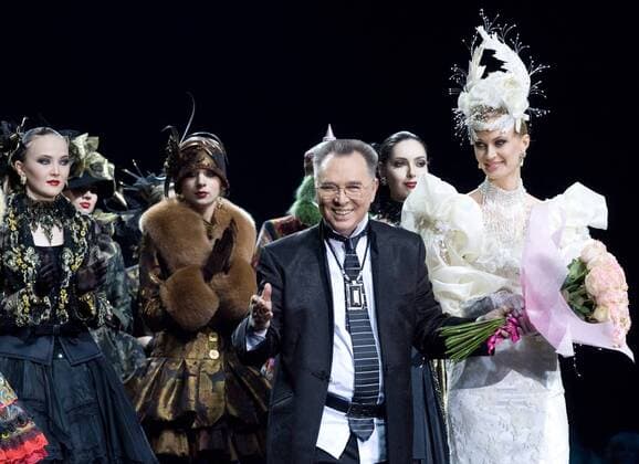 ITAR-TASS 97: MOSCOW, RUSSIA. MARCH 24. Designer Vyacheslav Zaitsev appears after a catwalk show for his collection at Moscow Fashion Week 2008 in Gostiny Dvor shopping arcade.  580203
