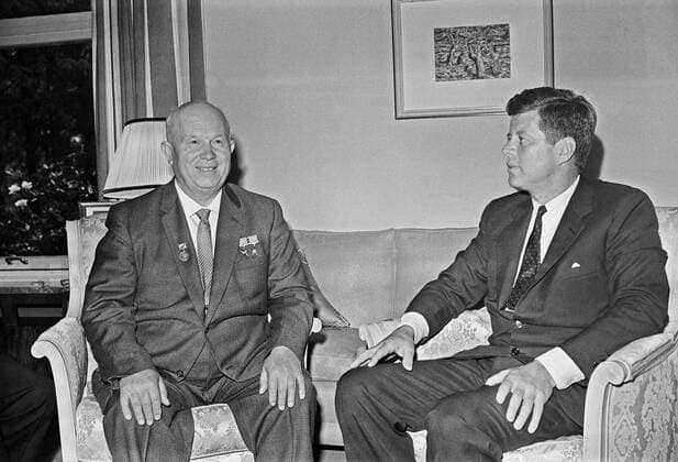 VIENNA, AUSTRIA. Soviet leader Nikita Sergeyevich Khrushchev (L) and U.S. president John Fitzgerald Kennedy meet at the residence of the US ambassador in Vienna.  448843