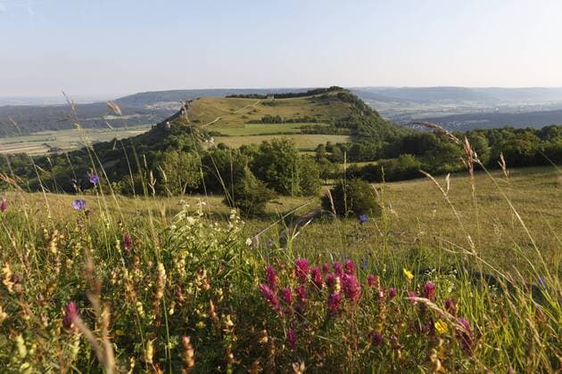  Walberla, Blick von Rodenstein, Naturschutzgebiet Ehrenbürg, Fränkische Schweiz, Fränkische Alb, Oberfranken, Franken, Bayern, Deutschland, Europa ibxman01614675