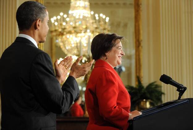 U.S. President Barack Obama congratulates Elena Kagan, who was confirmed by the Senate yesterday as the newest Supreme Court Justice, in the East Room of the White House in Washington on August 6, 2010. Kagan will be sworn in tomorrow and officially installed on October 1.  WAP2010080626