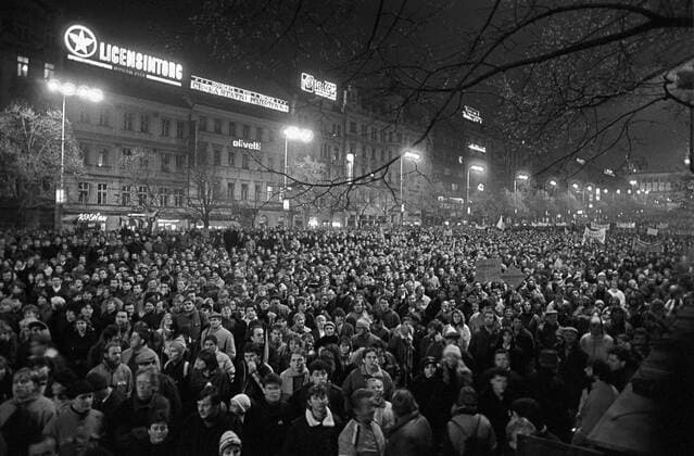 A brutal police action against peaceful march of students in Prague on November 17, 1989, sparked the Velvet Revolution, a series of non-violent demonstrations that toppled the authoritarian Communist regime in Czechoslovakia. Some 200,000 citizens took part in the demonstration in Wenceslas Square on November 21, 1989. CTK Photo Petr Mazanec  CTKPhoto200911100117401