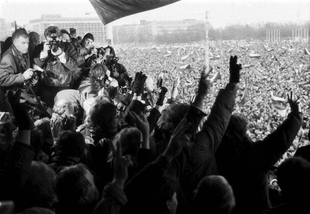 A brutal police action against peaceful march of students in Prague on November 17, 1989, sparked the Velvet Revolution, a series of demonstrations that toppled the authoritarian Communist regime in Czechoslovakia. The number of participants in the regular anti-government demonstration at Letna plain in Prague reached an estimated 800,000 people on November 25, 1989. CTK Photo  CTKPhoto00133802