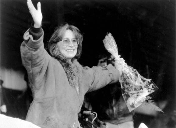 A brutal police action against peaceful march of students in Prague on November 17, 1989, sparked the Velvet Revolution, a series of demonstrations that toppled the authoritarian Communist regime in Czechoslovakia. Popular singer Marta Kubisova, banned in the 70 and 80 , sings during the rally at Letna Plain in Prague on November 25, 1989. CTK Photo  CTKPhoto00057144