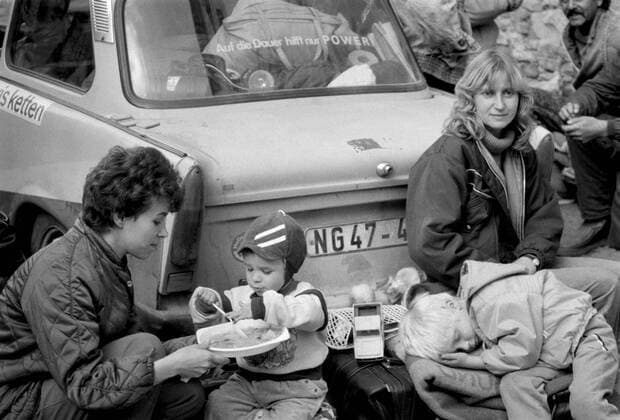 East German citizens camp outside the West German Embassy in Prague in October 1989. Some 20,000 East Germans fled to West Germany via the embassy between August and November 1989. CTK Photo  CTKPhoto01164208