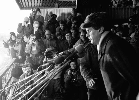 A brutal police action against peaceful march of students in Prague on November 17, 1989, sparked the Velvet Revolution, a series of demonstrations that toppled the authoritarian Communist regime in Czechoslovakia. Milos Zeman addresses people during a demonstration at Letna plain in Prague on November 25, 1989. The number of participants reached an estimated 800,000 people on November 25 and 26. CTK Photo  CTKPhoto20160653