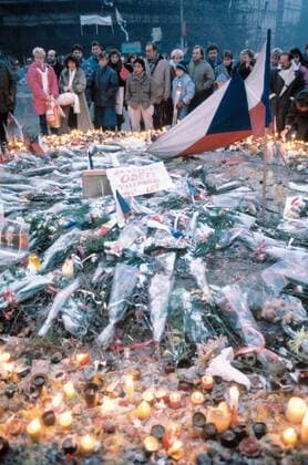 A brutal police action against peaceful march of students in Prague on November 17, 1989, sparked the Velvet Revolution, a series of demonstrations that toppled the authoritarian Communist regime in Czechoslovakia. People light candles and lay flowers in Wenceslas Square in Prague to commemorate victims of Communism. CTK Photo  CTKPhoto20160658