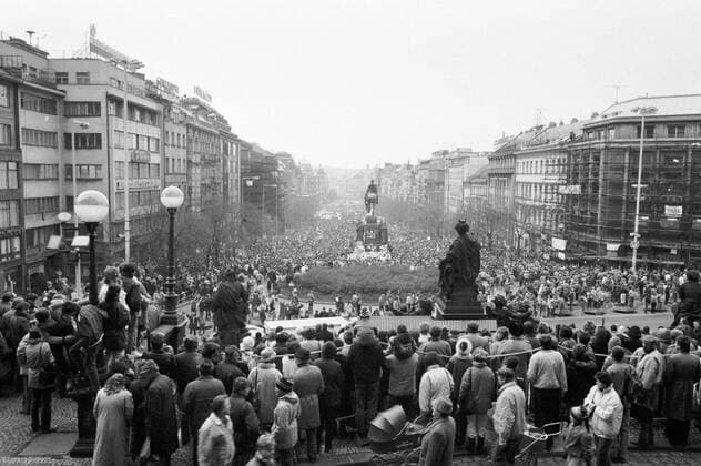 A brutal police action against peaceful march of students in Prague on November 17, 1989, sparked the Velvet Revolution, a series of non-violent protests and demonstrations that toppled the authoritarian Communist regime in Czechoslovakia. Demonstration in Wenceslas Square in Prague, November 1989. CTK Photo  CTKPhoto20160685