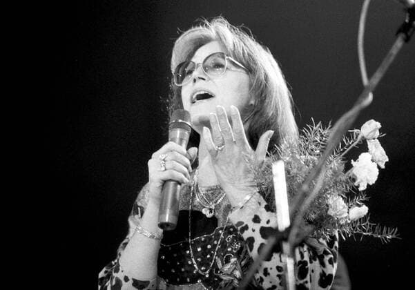 A brutal police action against peaceful march of students in Prague on November 17, 1989, sparked the Velvet Revolution, a series of demonstrations that toppled the authoritarian Communist regime in Czechoslovakia. Popular singer Marta Kubisova, banned in the 70 and 80 for her protests against Soviet occupation of Czechoslovakia, sings at a concert in Prague on December 3, 1989. CTK Photo Michal Dolezal  CTKPhoto01141126