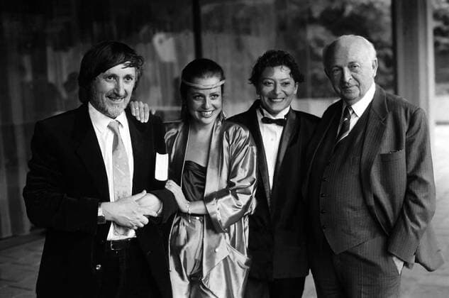 FILE PHOTO Czech film director Otakar Vavra celebrates his 100th birthday on February 28. Vavra was born on February 28, 1911. Otakar Vavra (right) poses with other czech directors: from left Juraj Jakubisko with his wife Deana Horvathova - Jakubiskova and his own wife, film director Jitka Nemcova (second from right) on undated picture in 1984. (CTKxPhoto KarelxKouba)  CTKPhoto502057448
