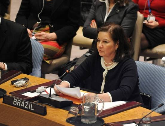(110318) -- NEW YORK, March 18, 2011 (Xinhua) -- Brazilian UN Ambassador Maria Luiza Ribeiro Viotti speaks after voting on a Libyan resolution during an open meeting of the UN Security Council at the UN headquarters in New York, the United States, March 17, 2011. The UN Security Council on Thursday adopted a resolution to authorize a no-fly zone over Libya and called for all necessary measures, excluding troops on the ground, to protect civilians under threat of attack in the North African country. (Xinhua Shen Hong)(zyw) US-UN-LIBYA-NO FLY-ZONE-RESOLUTION-ADOPTION 