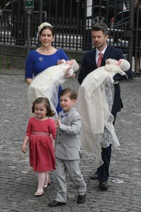 (110414) -- COPENHAGEN, April 14, 2011 (Xinhua) -- Crown Prince Frederik of Denmark and his wife Crown Princess Mary attend the baptism for their twin children, Vincent and Josephine, in front of the 16th-century Holmens Church in the Danish capital Copenhagen on April 14, 2011. (Xinhua Devapriyo Das) DENMARK-PRINCE FREDERIK-TWIN BABIES-BAPTISM 