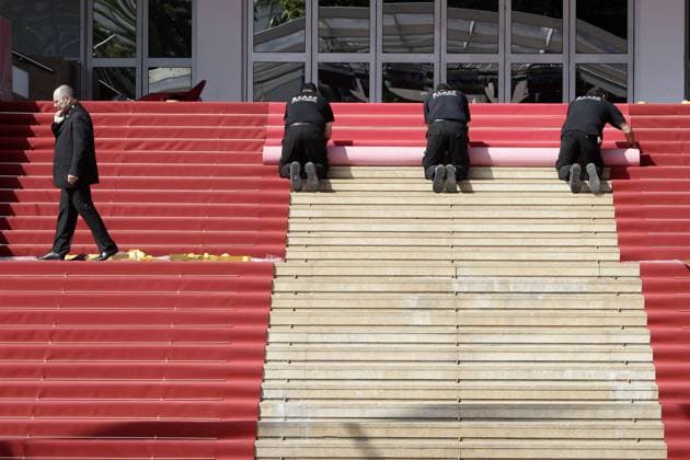 Cannes, France Mai the 11th 2011 -.Traditional stringing of the carpet on the steps of the Cannes Film Festival.... 
