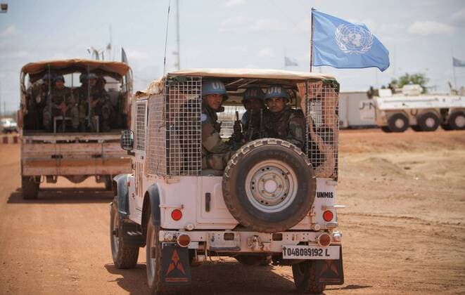 (110525) - ABYEI(SUDAN), May 25, 2011 (Xinhua) - The photo taken on May 24, 2011, and released by the United Nations Mission in Sudan (UNMIS) on May 25, 2011, shows the arrival of the first of 125 Indian Force Reserve Battalion troops deploying in the town of Abyei to reinforce those already on the ground serving with the international peacekeeping operation. The United Nations Mission in Sudan (UNMIS) on Tuesday said more than 15,000 civilians have fled Abyei to Agok area in south Sudan after the Sudanese Armed Forces (SAF) had controlled Abyei.(Xinhua UNMIS PHOTO Stuart Price) (lhh) SUDAN-ABYEI-CONFLICT 
