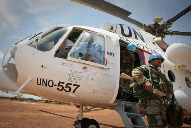 (110525) - ABYEI(SUDAN), May 25, 2011 (Xinhua) - The photo taken on May 24, 2011, and released by the United Nations Mission in Sudan (UNMIS) on May 25, 2011, shows the arrival of the first of 125 Indian Force Reserve Battalion troops deploying in the town of Abyei to reinforce those already on the ground serving with the international peacekeeping operation. The United Nations Mission in Sudan (UNMIS) on Tuesday said more than 15,000 civilians have fled Abyei to Agok area in south Sudan after the Sudanese Armed Forces (SAF) had controlled Abyei.(Xinhua UNMIS PHOTO Stuart Price) (lhh) SUDAN-ABYEI-CONFLICT 