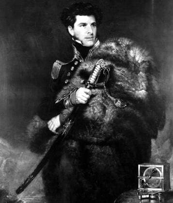 Captain Sir James Clark Ross by John R Wildman 1834 (1800 -1862). English Explorer who discovered the north magnetic pole in 1831. During 1839-43, Ross commanded the Erebus and Terror on one of the earliest Antarctic expeditions and was knighted on his return in 1843. From Antarctica: The Last Continent by Ian Cameron page 106. Local Caption Exploration Mono Print UnitedArchives0545483