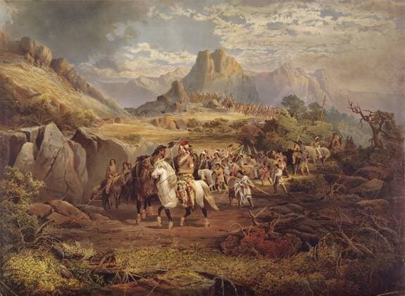 On The War Path - print in the Congress Library - original painting by Charles Marion Russell - the original was painted in 1895 ©TopFoto Colour Medium Format Transparency !AUFNAHMEDATUM GESCHÄTZT! UnitedArchives1159635