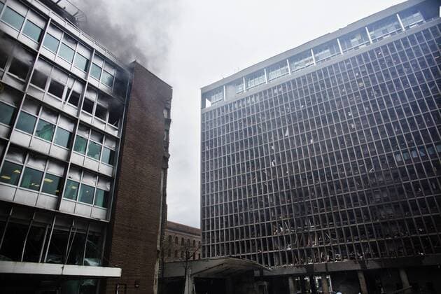 Oslo Norway - government district in Oslo minutes after Anders Behring Breivik detonated his bomb.  - KP070099