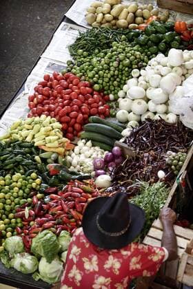 Guanajuato, Mexico - Image of Guanajuato, a colonial city located in the central part of Mexico called Bajio - Atmosphere in the city food market, stalls of couloured vegetables and fruits 