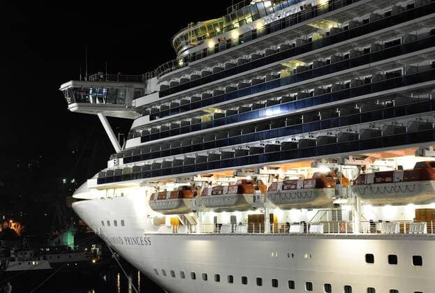 ITAR-TASS: VLADIVOSTOK, RUSSIA. OCTOBER 4, 2011. The Diamond Princess cruise ship moored at the port of Vladivostok. Run by Princess Cruises cruise line, the Diamond Princess is one of the largest ships operating cruises in the Pacific Ocean.  RE0EF5E3