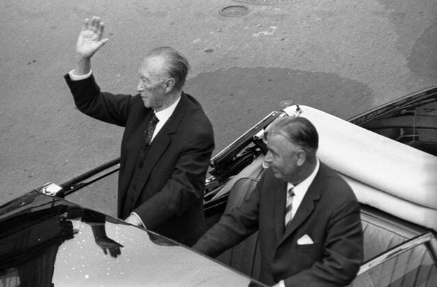 Bundeskanzler Konrad Adenauer (L, GER CDU) zu Besuch im Saarland
