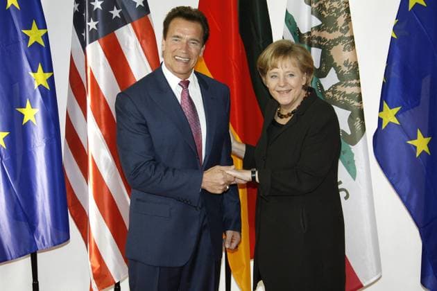 Eröffnungsfeier der CeBIT 2009 (Centrum der Büro- und Informationstechnik), der weltgrößten Messe für Informations- und Computertechnik, im Hannover Congress Centrum Arnold Schwarzenegger, Angela Merkel