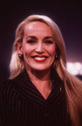 Jerry Hall (Model, Schaupielerin) 02 97 her Frau Schauspiel Film Fernsehen TV Mode Management Model Fotomodel USA blond langhaarig seriös Blazer Nadelstreifen Portrait hoch lächelnd