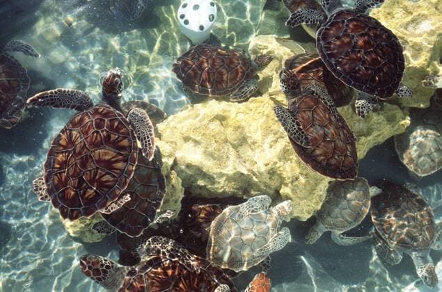 Grüne Meeresschildkröten in der Schildkrötenfarm auf Grand Cayman (Cayman Islands Karibik) 10 02 mapo Urlaub Reise Tourismus Tourismusbranche Abenteuer Land Ausland Kontinent Karibik Amerika Island Islands Insel Inseln britisch britische englisch englische Kolonie Kronkolonie Steueroase Steuerparadies Erdteil Region Gegend Außenaufnahme draußen Reptilien Reptil Kriechtiere Kriechtier Tier Tiere Schildkröte Schildkröten Wasserschildkröte Wasserschildkröten Turtle Turtles turtelfarm Farm Aufzucht Zucht Pflege Wasser karibisches Meer Meerwasser Meerwasserbecken Wasserbecken Exemplar Exemplare schwimmend Bassin Wasserbassin quer
