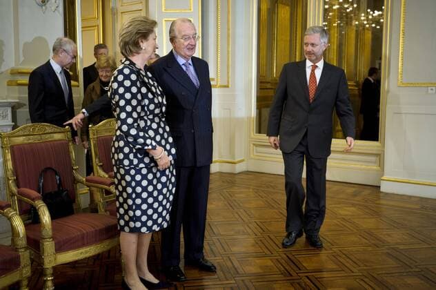 Belgium, Brussels, Jan 25, 2012 - European Authorities were invited at the Belgian Royal Palace for a new year drink. In the Pic: King Albert II, Queen Paola and Prince Philippe 