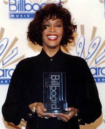 Singer Whitney Houston died at the Beverly Hilton in Los Angeles on February 11, 2012 it was announced. She was 48 and the cause of her death was unknown. She is shown with one of her four awards after being named top artist in the rhythm and blues category at the 1991 Billboard Music Awards December 3, 1991.  WAX20120212102