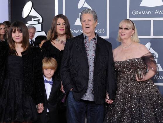 Musician Brian Wilson of the Beach Boys (C), wife Melinda Wilson arrive with family members at the 54th annual Grammy Awards at Staples Center in Los Angeles.  LAP20120212595