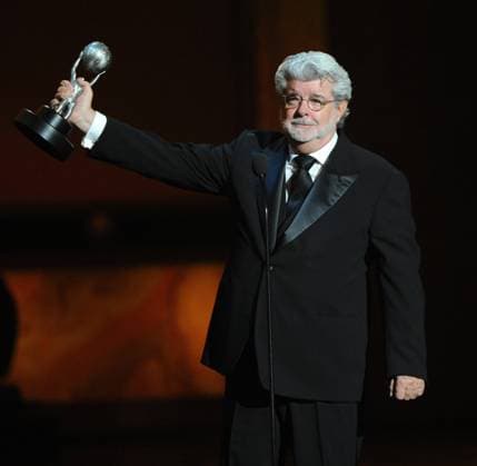 Filmmaker George Lucas accepts the Vanguard Award onstage during the 43rd NAACP Image Awards held at the Shrine Auditorium in Los Angeles on February 17, 2012.  LAP20120217532