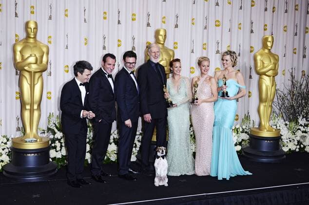 Actor Jean Dujardin and The Artist Crew at the 84th Academy Awards - Oscars, Hollywood, CA February 26, 2012 Oscars 2012 - Press Room