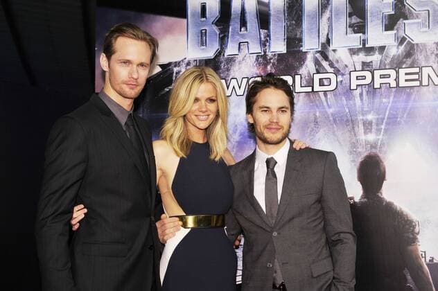 Alexander Skarsgard, Brooklyn Decker and Taylor Kitsch, Apr 03, 2012 : TOKYO, JAPAN - attends the Battleship Japan Premiere at International Yoyogi first gymnasium on April 3, 2012 in Tokyo, Japan.  (KOAA000047)