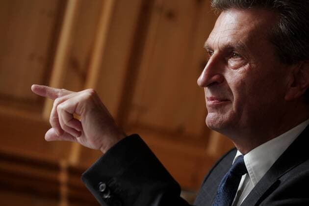OETTINGER , Günther ( Guenther ) - ( CDU ) EU - Kommissar für Energie , Politiker fotografiert im Journalistenclub des Axel Springer Verlages