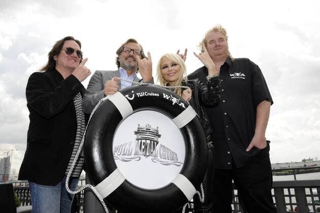 Thomas Jensen, Richard Vogel, Doro Pesch, Holger Hübner Pressekonferenz zur Kreuzfahrt Full Metal Cruise im Hard Rock Cafe an den Landungsbrücken, Hamburg Foto:xI.xSchifflerx xFuturexImage