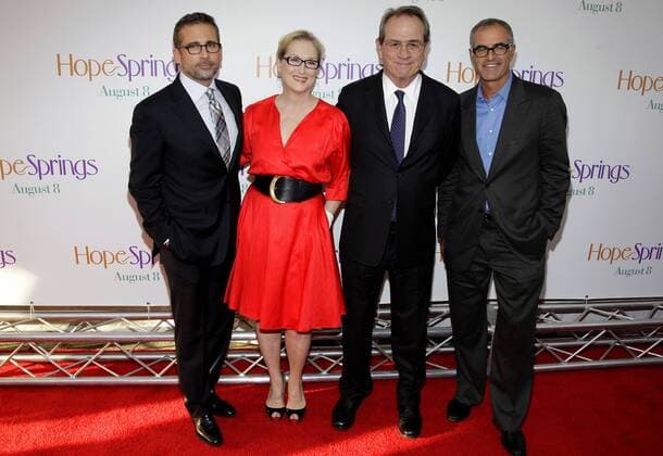 Steve Carell, Meryl Streep, Tommy Lee Jones and David Frankel arrive on the red carpet at the world premiere of Columbia Pictures Hope Springs at the SVA Theater in New York City on August 6, 2012.  NYP20120806104