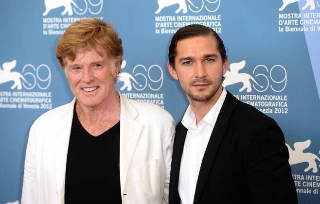 (120906) -- VENICE, Sept. 6, 2012 (Xinhua) -- U.S. filmmaker Robert Redford (L) and actor Shia LaBeouf pose at the photocall for the film The Company You Keep at the 69th Venice International Film Festival in Venice, Italy, Sept. 6, 2012. (Xinhua Wang Qingqin) (msq) ITALY-VENICE-FILM FESTIVAL- THE COMPANY YOU KEEP 