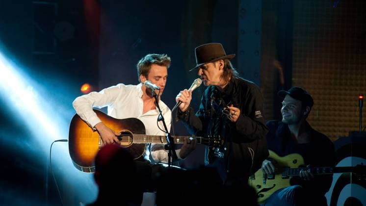 Hamburg, 6. September 2012 - Clueso und Udo Lindenberg während des Deutschen Radiopreises 2012 im Hamburger Schuppen 52