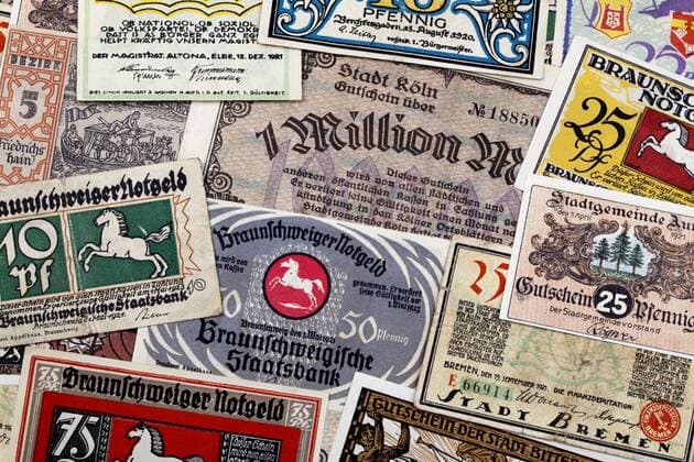  Viele verschiedene historische deutsche Notgeldscheine, um 1921 iblhdf02323598