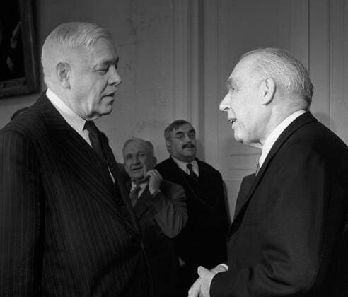 Moscow. USSR. Presidium of the Soviet Academy of Sciences. Danish physician Niels Bohr (R) has a talk with academician Dmitry Skobeltsin.  TASS_1405822