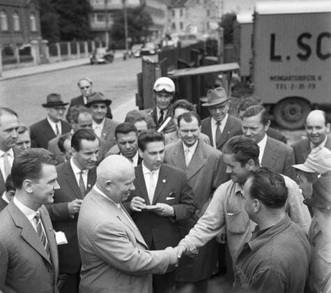 Budapest. Hungary. CPSU First Secretary Nikita Khrushchev talking with Budapest people.  TASS_1449836