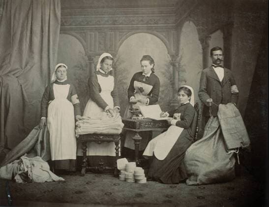Early 20 c. Russia, Russian Empire. World War I. From the set of pictures HOSPITAL TRAIN. Reproduction. In the picture: nurses. VadimxNekrasov  !AUFNAHMEDATUM GESCHÄTZT!