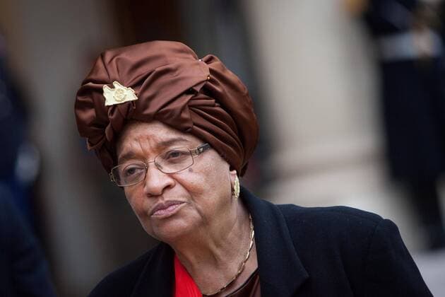 Liberian President Ellen Johnson Sirleaf adresses to journalists at the end of a meeting with French President, at Elysee palace on November 7, 2012, in Paris, France. 