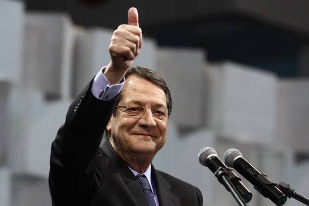 Portrait of Nikos Anastasiadis during the last speech before the elections for Cypriot President in capital Nicosia on February 13,2013