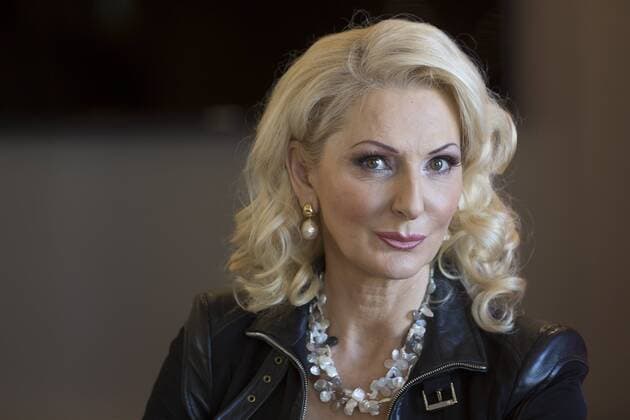 Desiree Nick wirbt für das Online-Fremdgeh-Portal AshleyMadison.com, Pressekonferenz, Personen, fremdgehen, betrügen, Wirtschaft, Werbung, Schauspielerin, Europa, Deutschland, Berlin-Mitte,